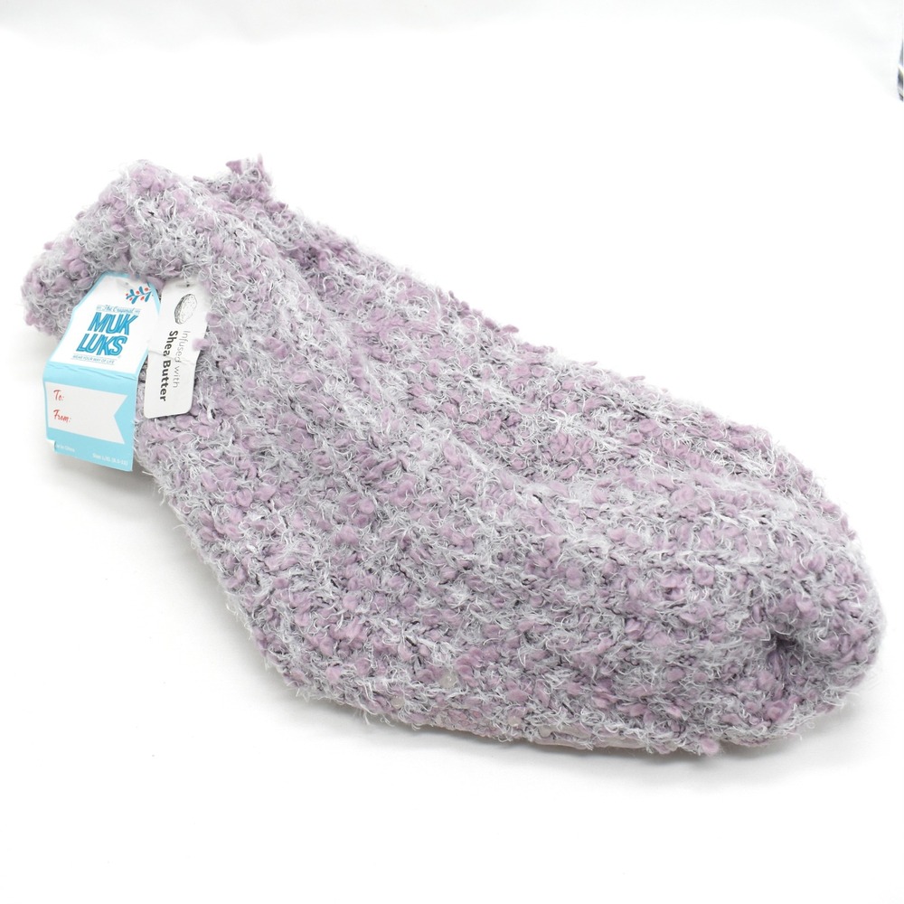 Muk Luks Cabin Socks Womens L/XL Purple Faux Fur Lined Slippers Cozy Knit NWT